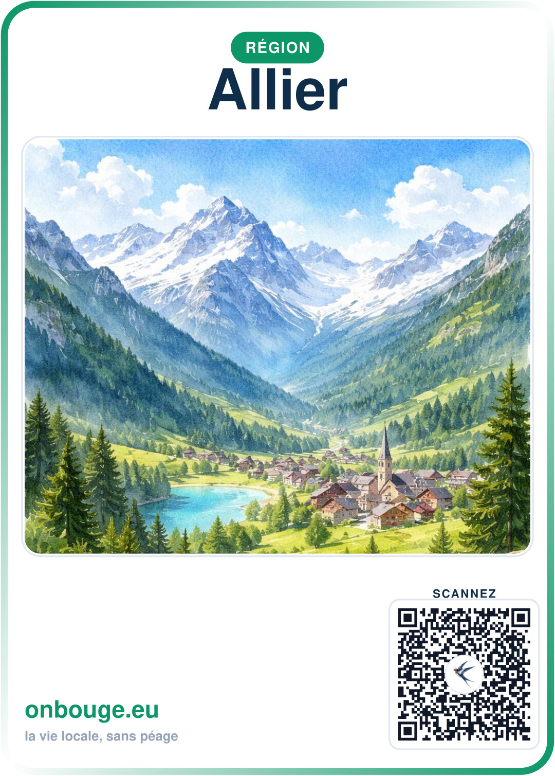 Aquarelle Allier — carte OnBouge avec QR
