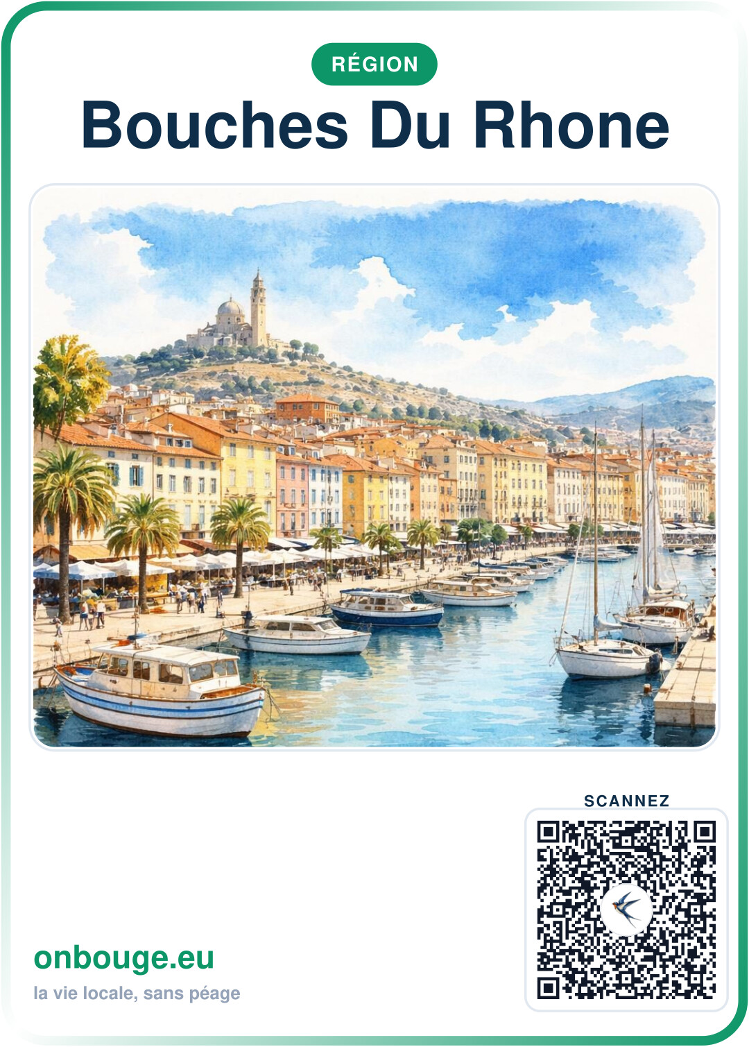 Aquarelle Bouches-du-Rhône — carte OnBouge avec QR