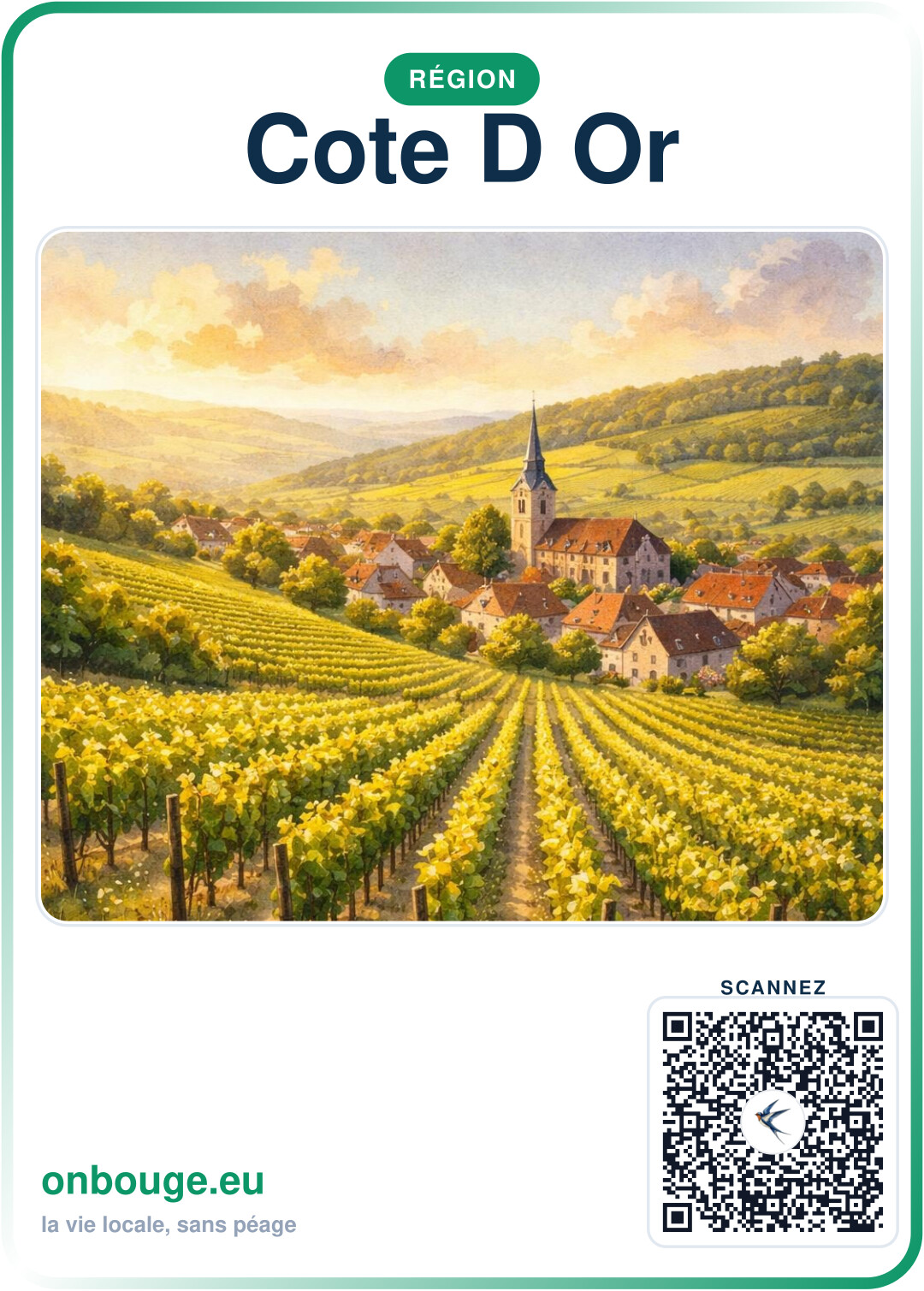Aquarelle Côte-d'Or — carte OnBouge avec QR