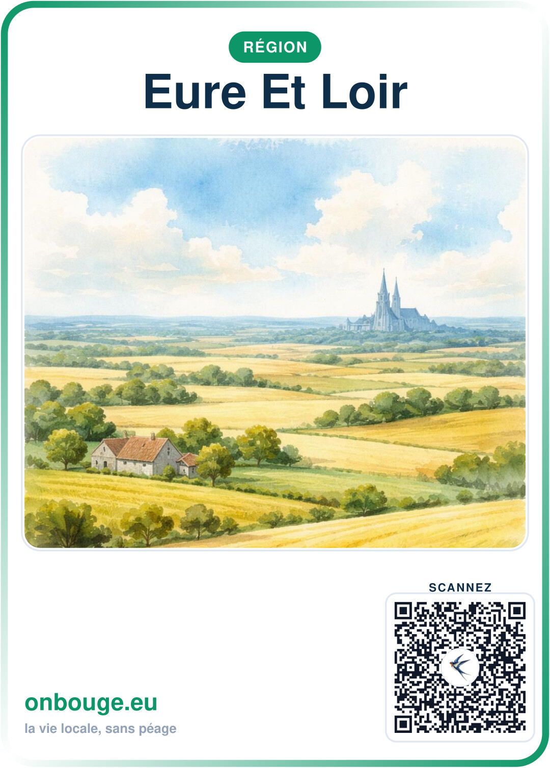 Aquarelle d'Eure-et-Loir — carte OnBouge avec QR