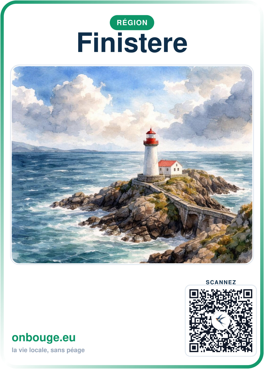 Aquarelle Finistère — carte OnBouge avec QR