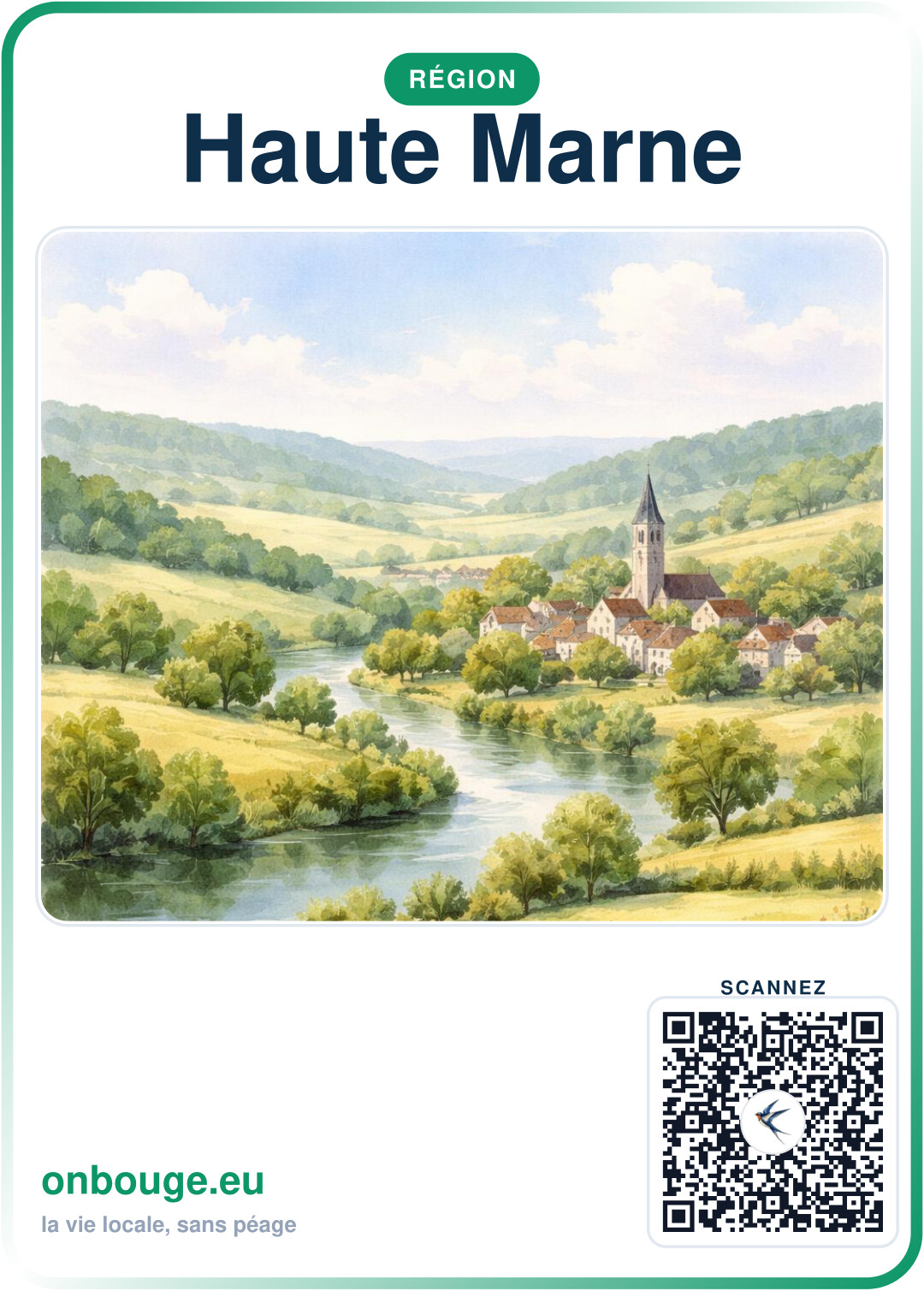 Aquarelle Haute-Marne — carte OnBouge avec QR