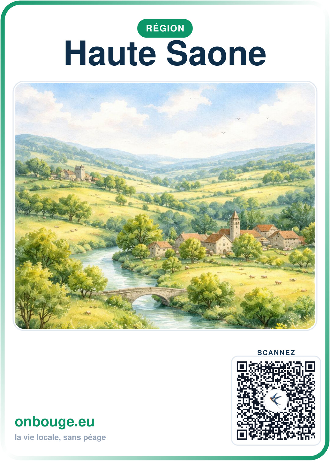 Aquarelle Haute-Saône — carte OnBouge avec QR