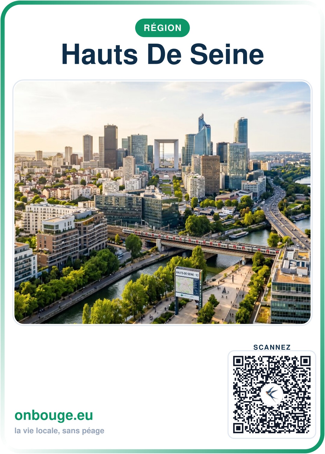 Aquarelle Hauts-de-Seine — carte OnBouge avec QR