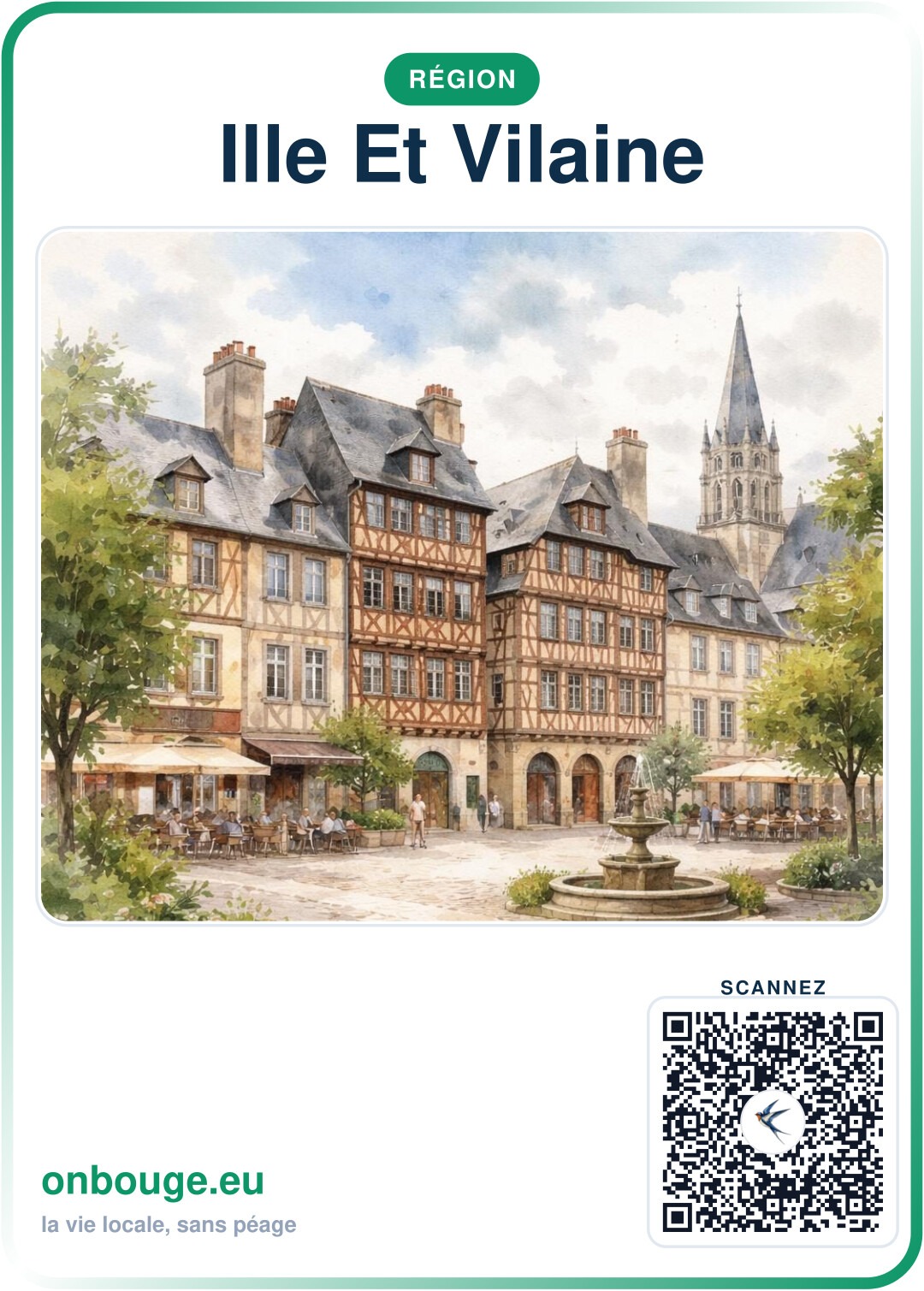 Aquarelle Ille-et-Vilaine — carte OnBouge avec QR