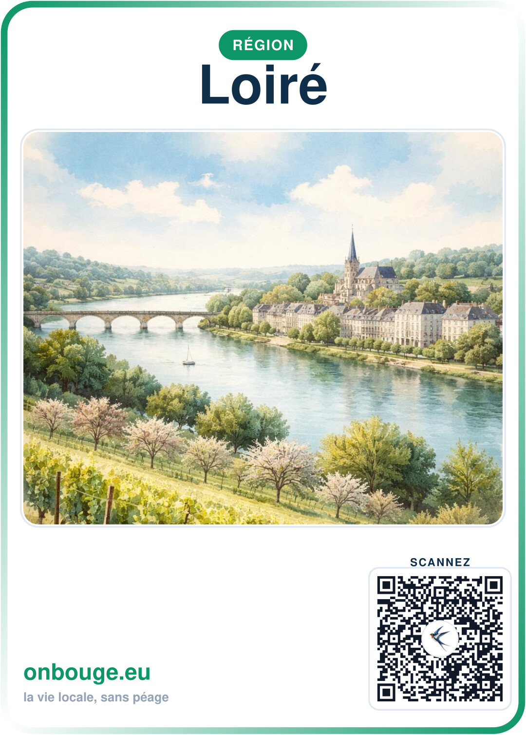 Aquarelle Loire — carte OnBouge avec QR