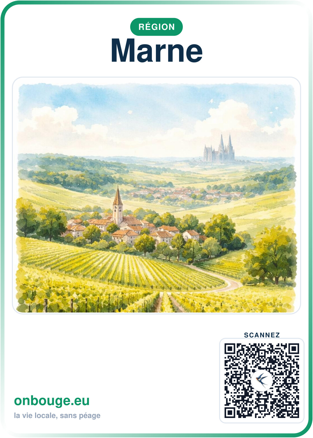Aquarelle Marne — carte OnBouge avec QR