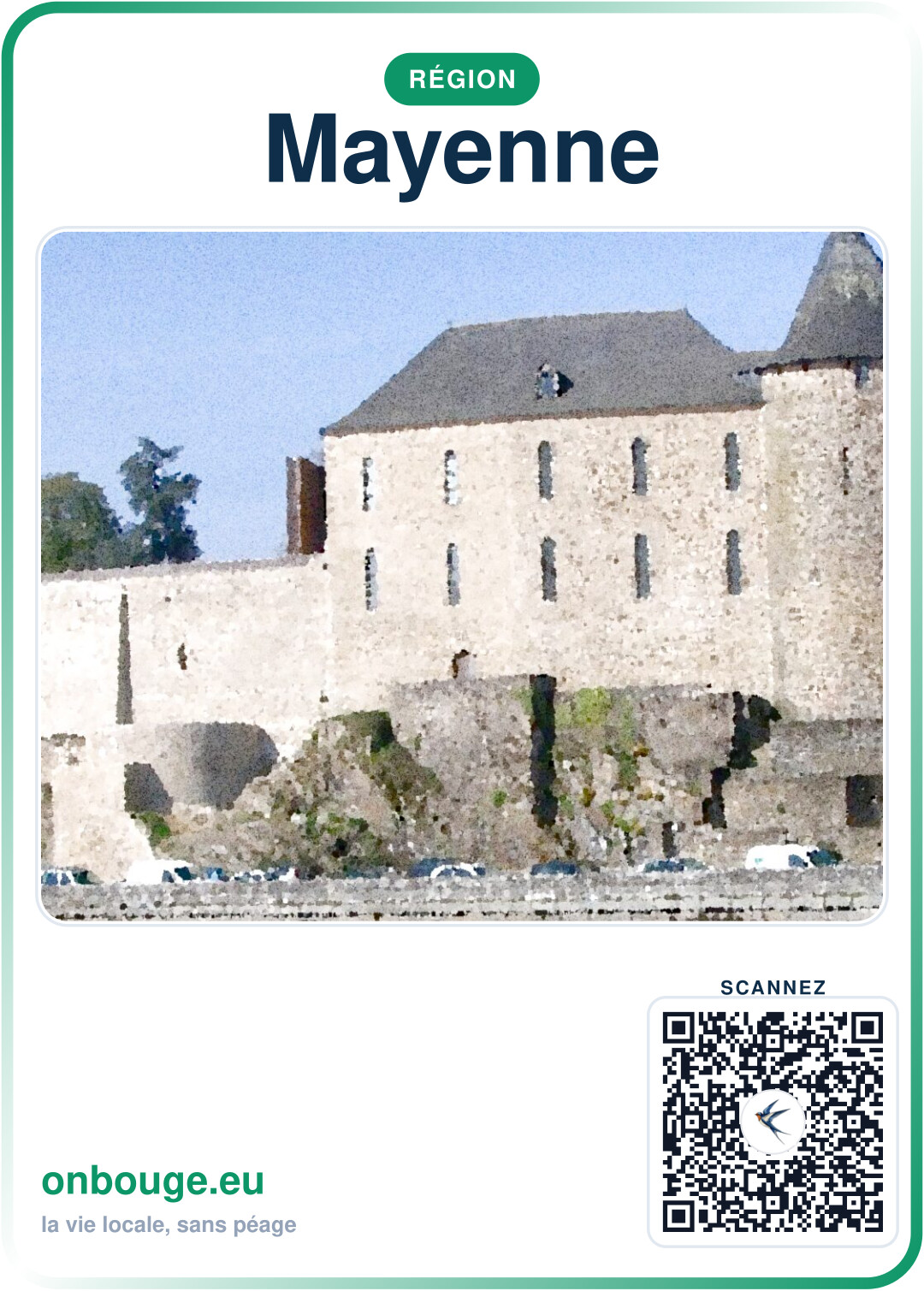 Aquarelle Mayenne — carte OnBouge avec QR
