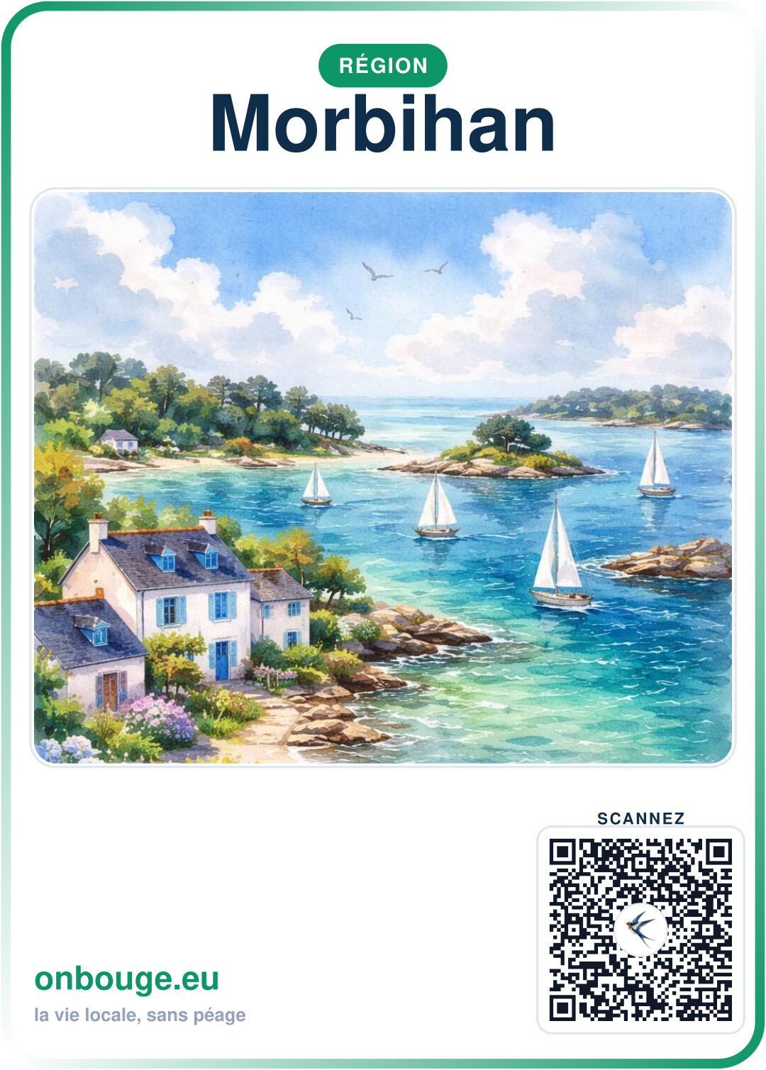 Aquarelle Morbihan — carte OnBouge avec QR