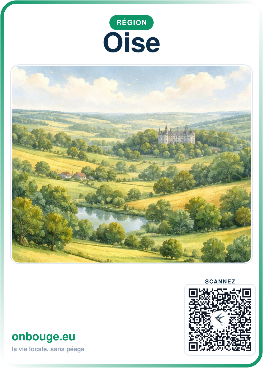 Aquarelle Oise — carte OnBouge avec QR