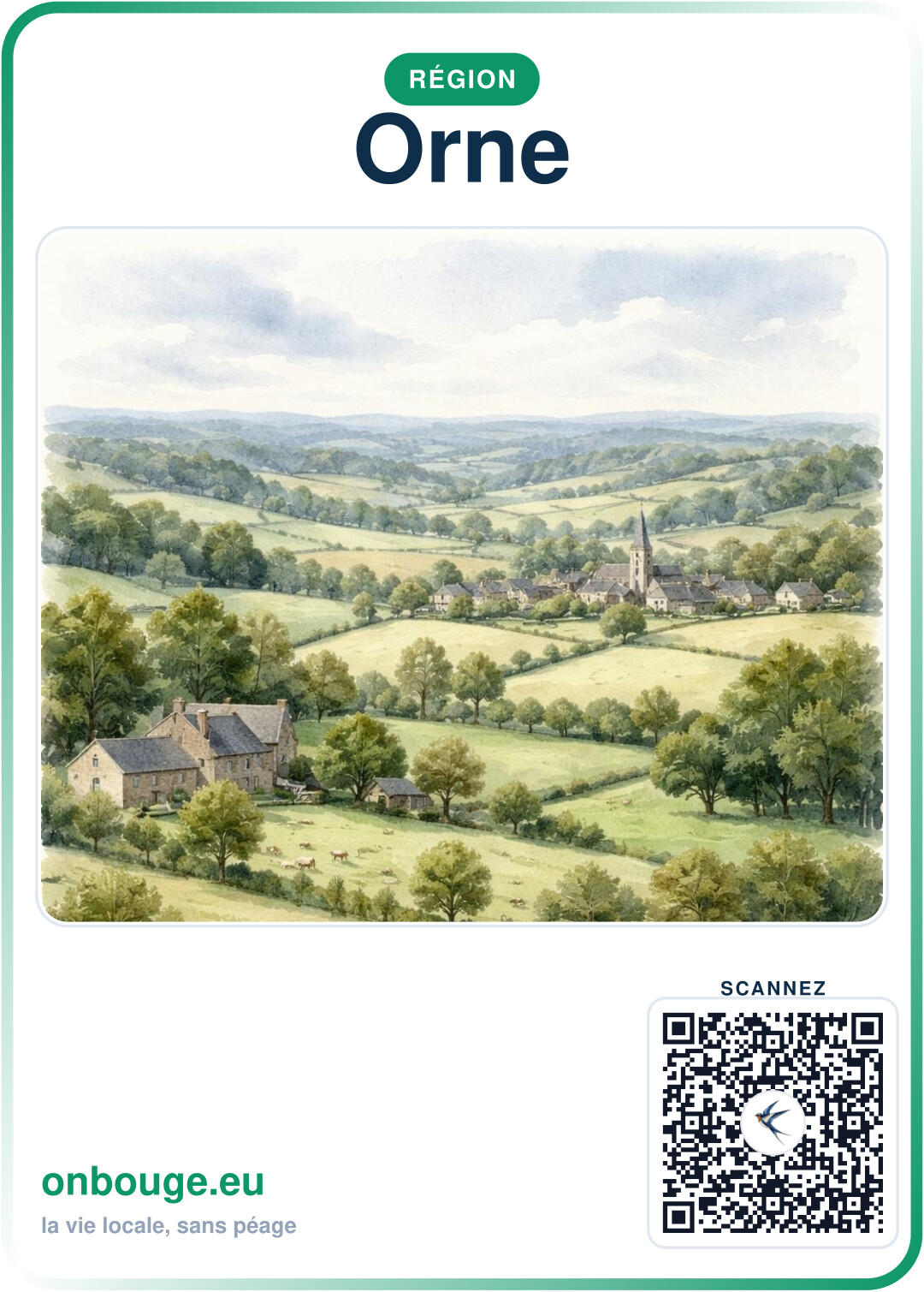 Aquarelle Orne — carte OnBouge avec QR