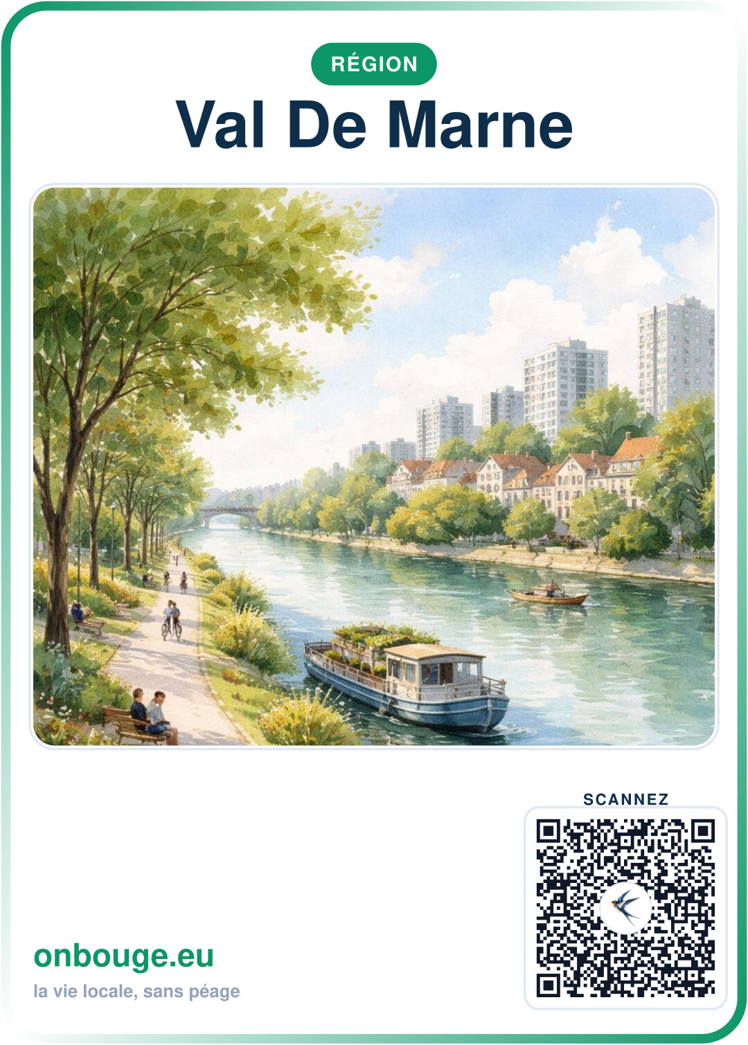 Aquarelle Val-de-Marne — carte OnBouge avec QR