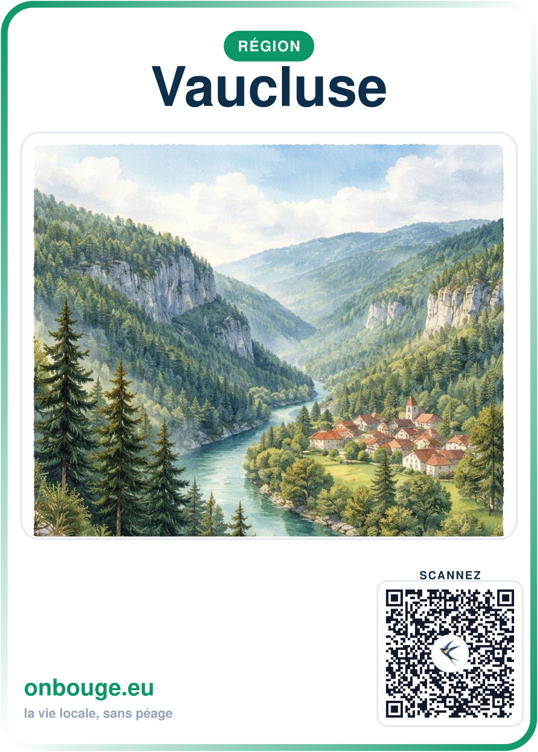 Aquarelle Vaucluse — carte OnBouge avec QR