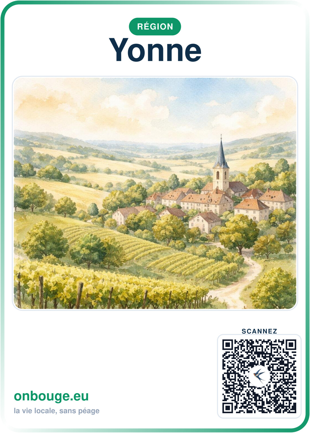 Aquarelle Yonne — carte OnBouge avec QR