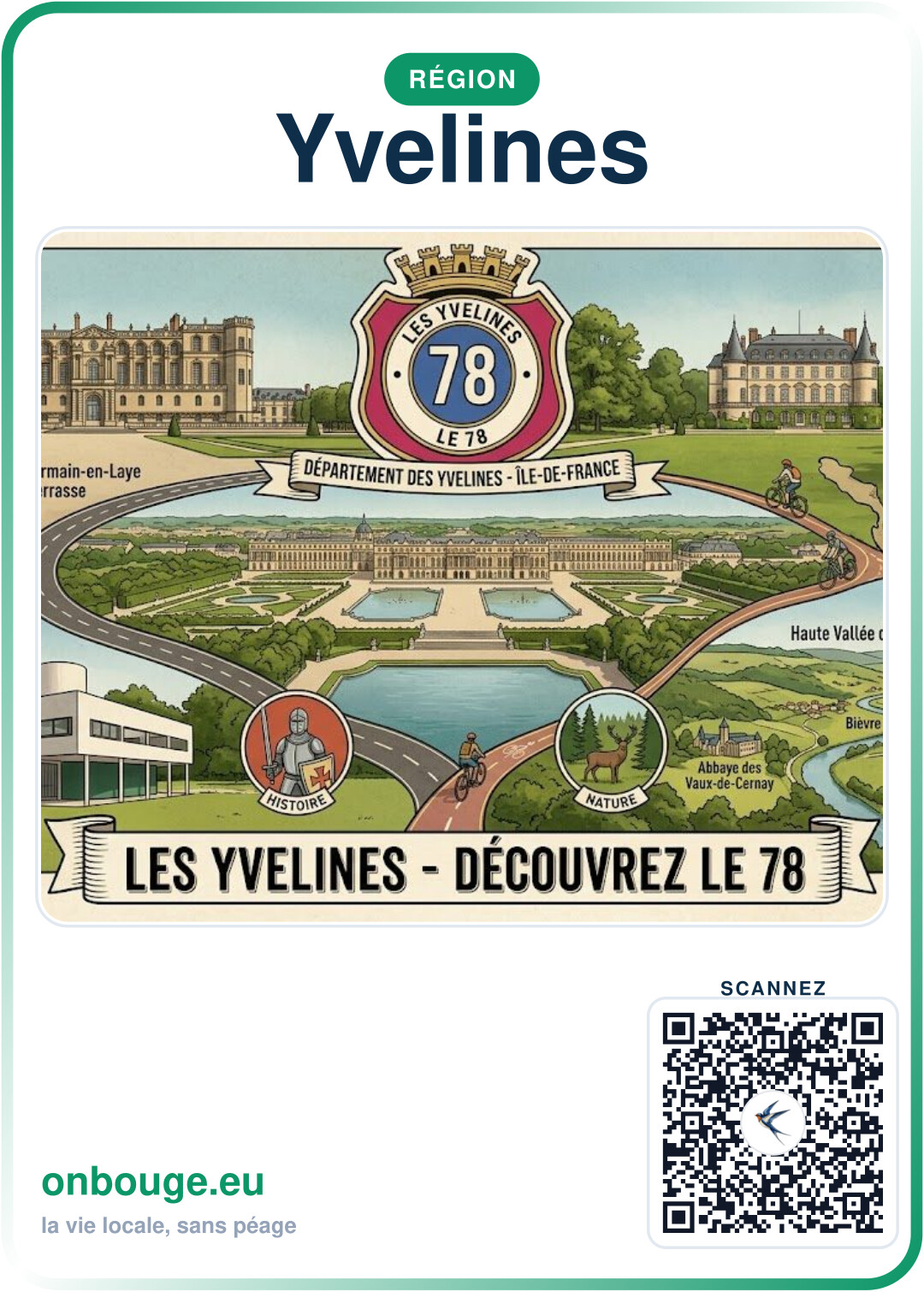 Aquarelle Yvelines — carte OnBouge avec QR