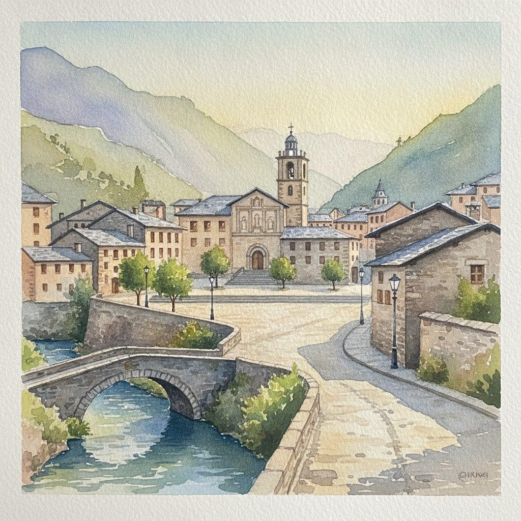 Andorre-la-Vieille — aguarela — Andorra