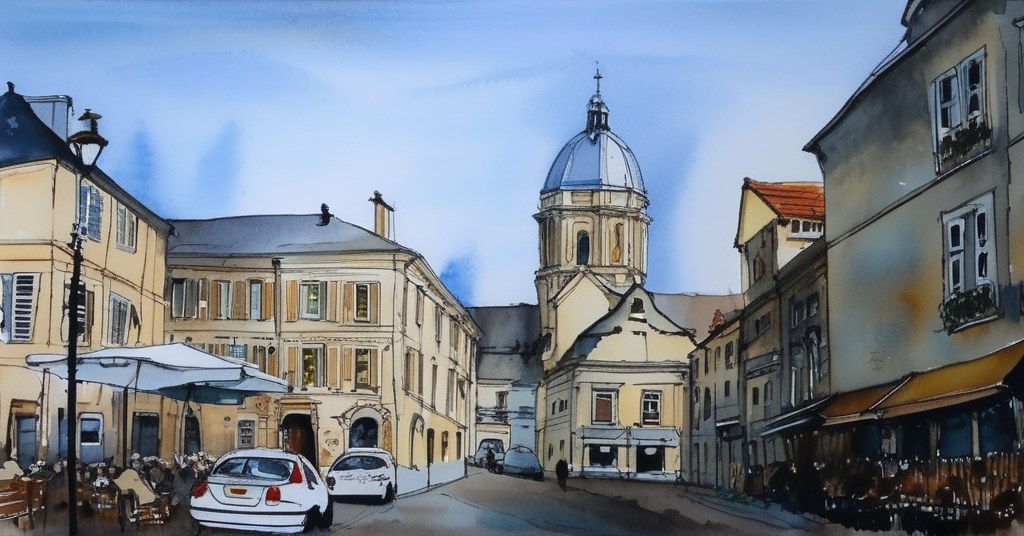 Aquarelle de Bricquebec-en-Cotentin