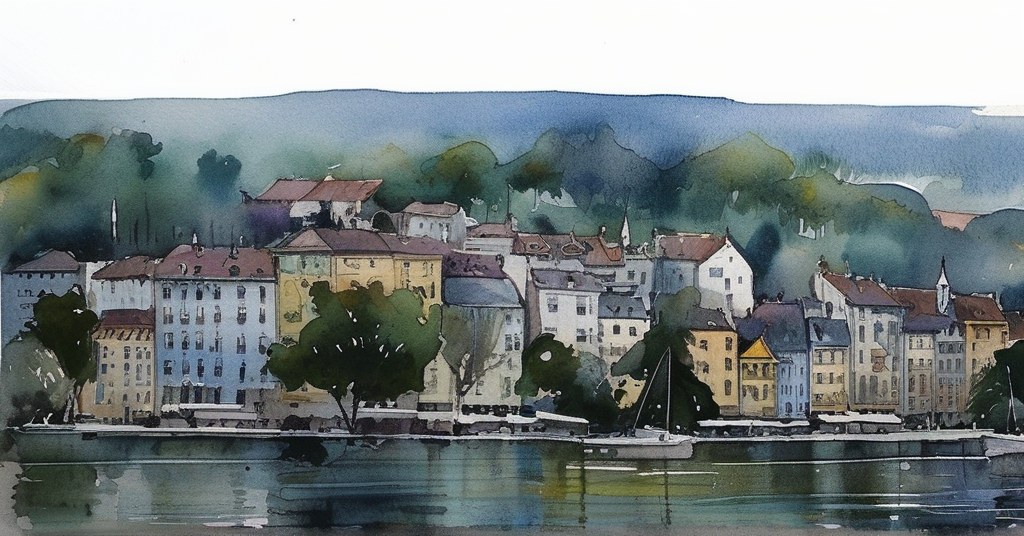 Évian-les-Bains — aquarelle — France