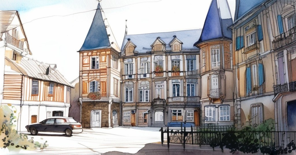 Aquarelle de Pont-l'Évêque