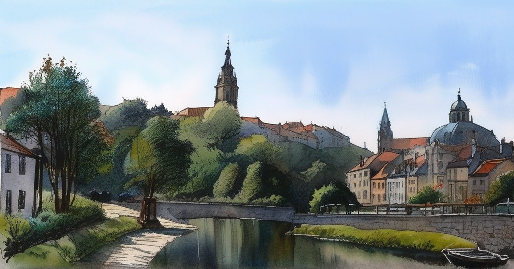 Putanges-le-Lac — aquarelle — France
